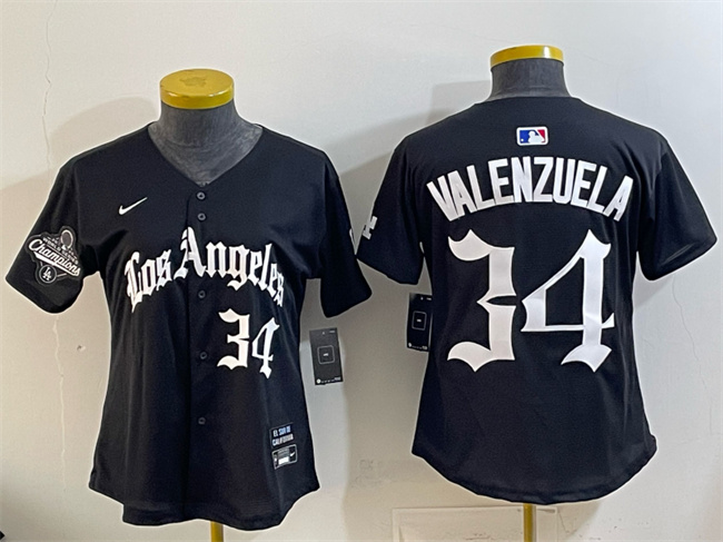 Youth Los Angeles Dodgers #34 Fernando Valenzuela Black 2025 World Series Champions LA Gothic Edition Limited Stitched Baseball Jersey Youth Los Angeles Dodgers #34 Fernando Valenzuela Black 2025 World Series Champions LA Gothic Edition Limited Stitched Baseball Jersey